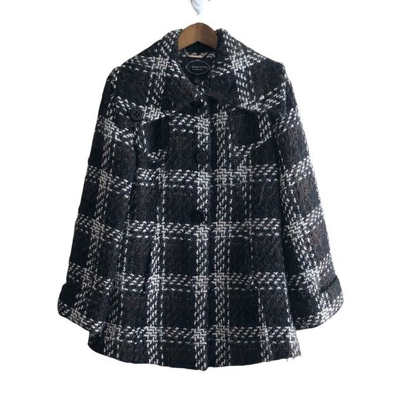 1 Madison Luxe Cozy Outerwear Wool Plaid Knit Winter Pea Coat Jacket - Picture 1 of 15